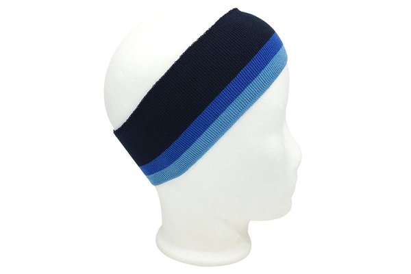 Stirnband - nachtblau mit Streifen in Signalblau und pastellblau