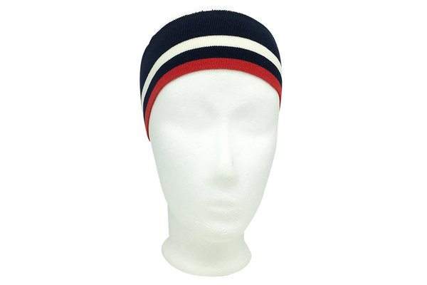Stirnband - nachtblau mit Streifen in weiß und leuchtend-rot