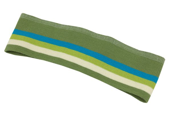 Stirnband - kiwigrün mit Streifen in lindgrün, naturweiß, türkis-blau