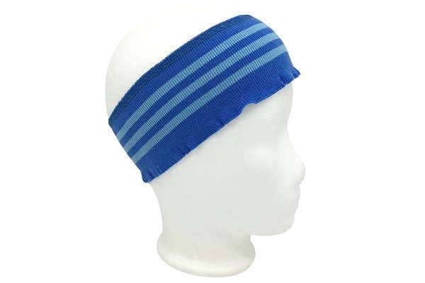 Stirnband - mittelblau mit hellblauen Streifen