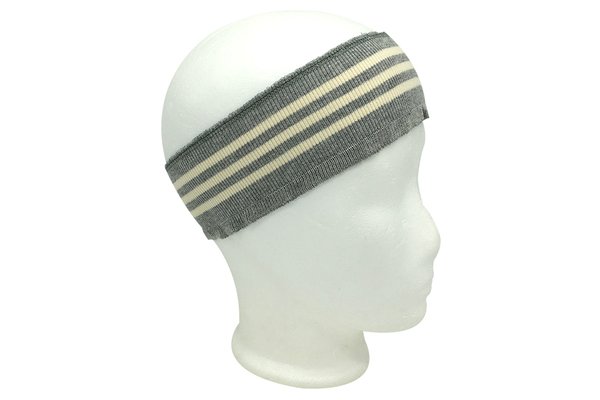 Stirnband - hellgrau mit natur-weißen Streifen